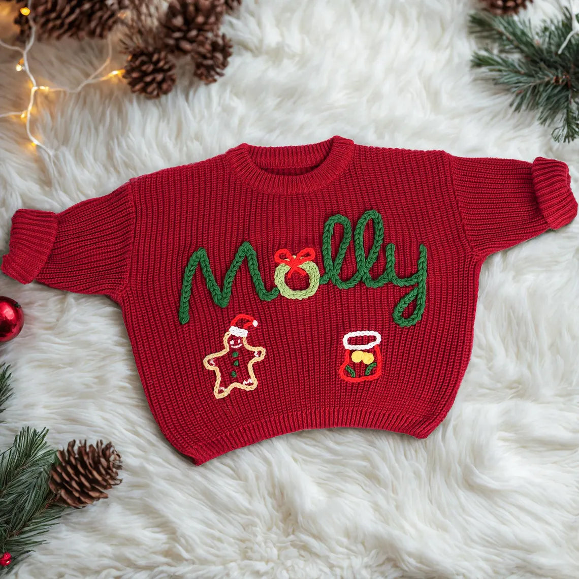 Custom Hand Embroidered Sweater Baby Name, Baby Holiday Sweater With Name, Baby First Christmas Sweater, Custom Baby Gift