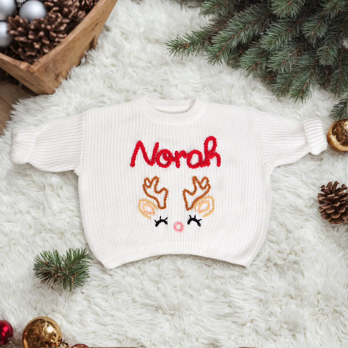 Custom Hand Embroidered Sweater Baby Name, Baby Holiday Sweater With Name, Baby First Christmas Sweater, Custom Baby Gift