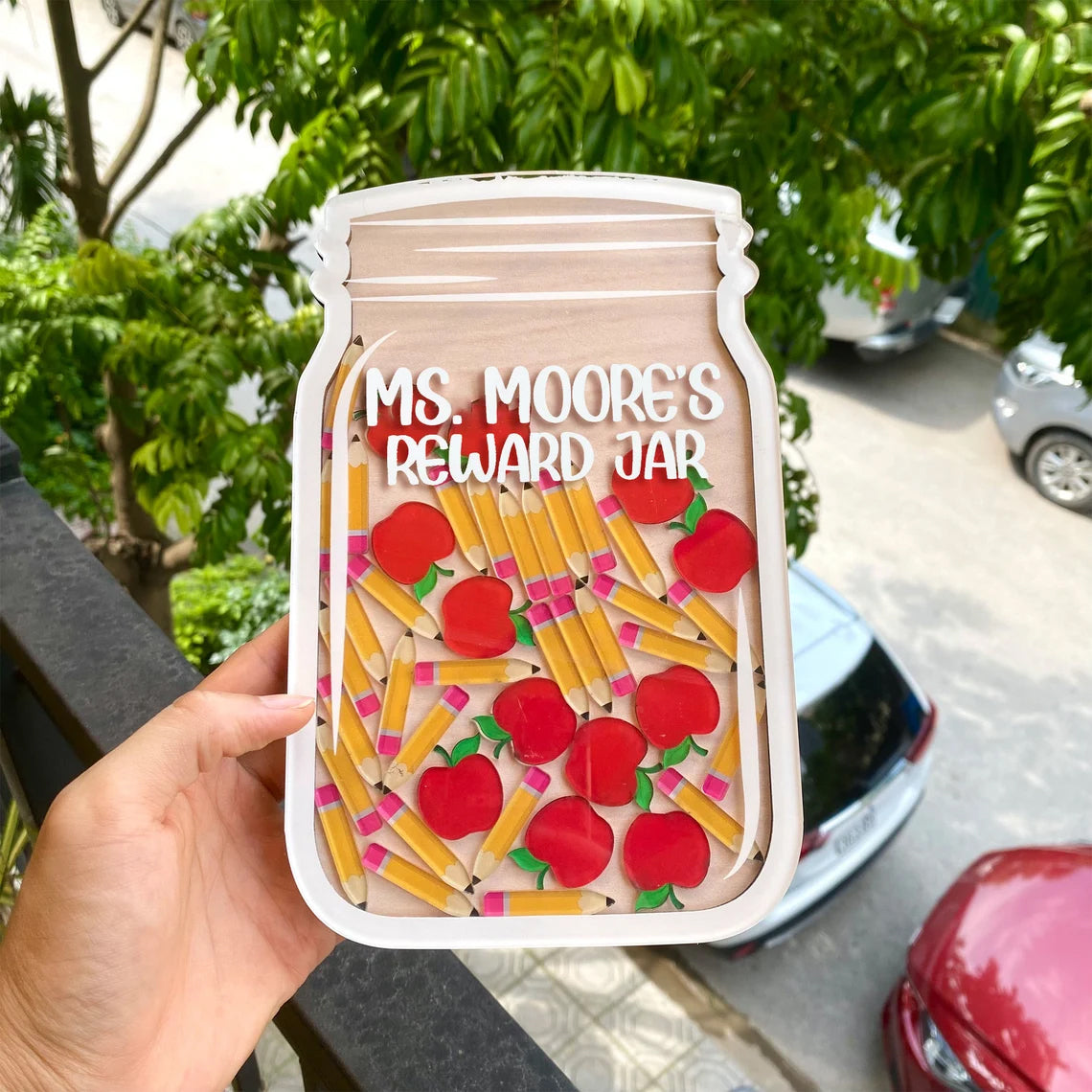 Custom Kids Reward Jar For Classroom, Apples and Pencils Reward Jar for Teacher, Back To School Gift