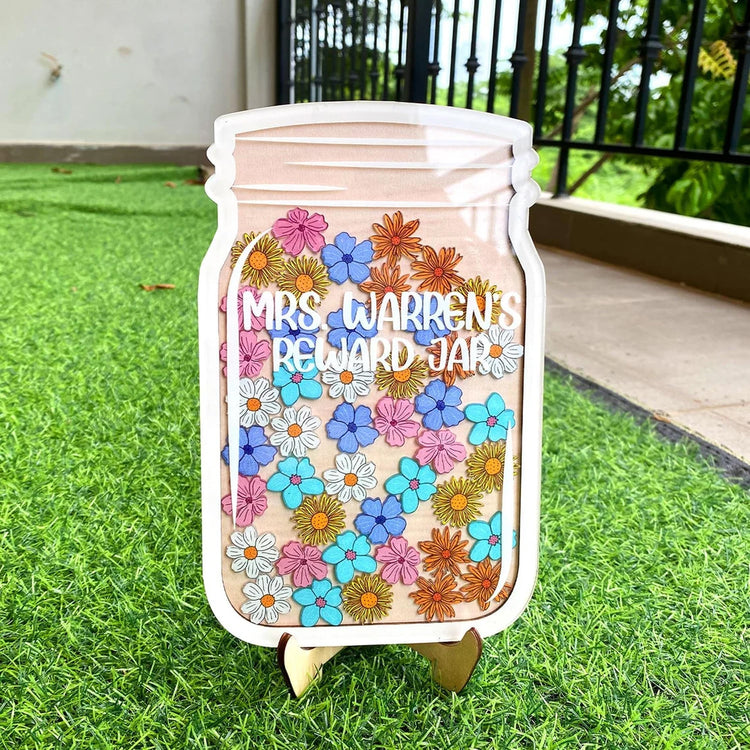 Custom Kids Reward Jar for Teacher, Flower Charm, Teacher Reward Jar Gift