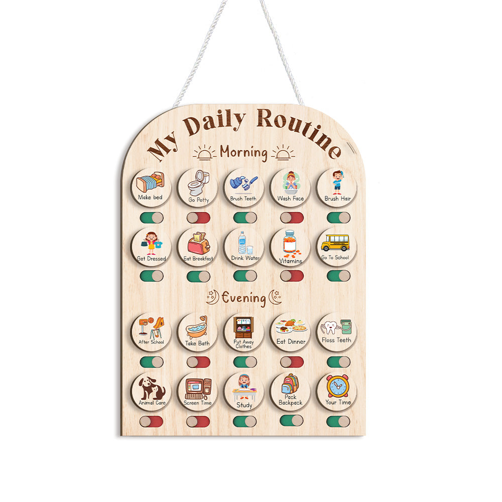 Wooden Daily Routine Chore Chart , To Do Chart For Kids, Daily Chart for Toddlers, Routine Chart for Toddlers, Morning Bedtime Routine Chart for Toddlers