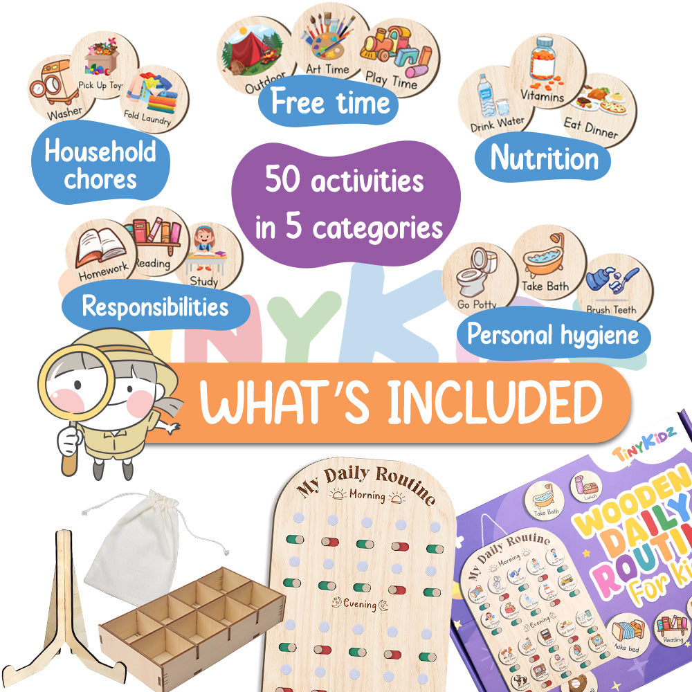 Wooden Daily Routine Chore Chart , To Do Chart For Kids, Daily Chart for Toddlers, Routine Chart for Toddlers, Morning Bedtime Routine Chart for Toddlers