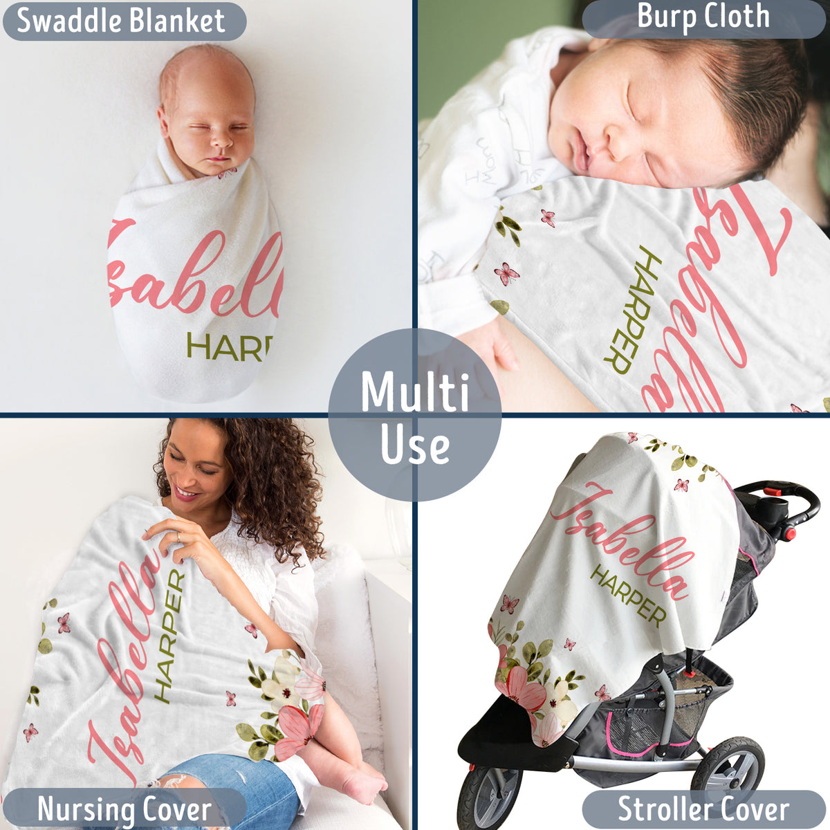 Customized Name Baby Girl Blanket for NewborToddler Nursery Bed Blankets Stroller Crib Shower Gifts, Super Soft Plush Fleece