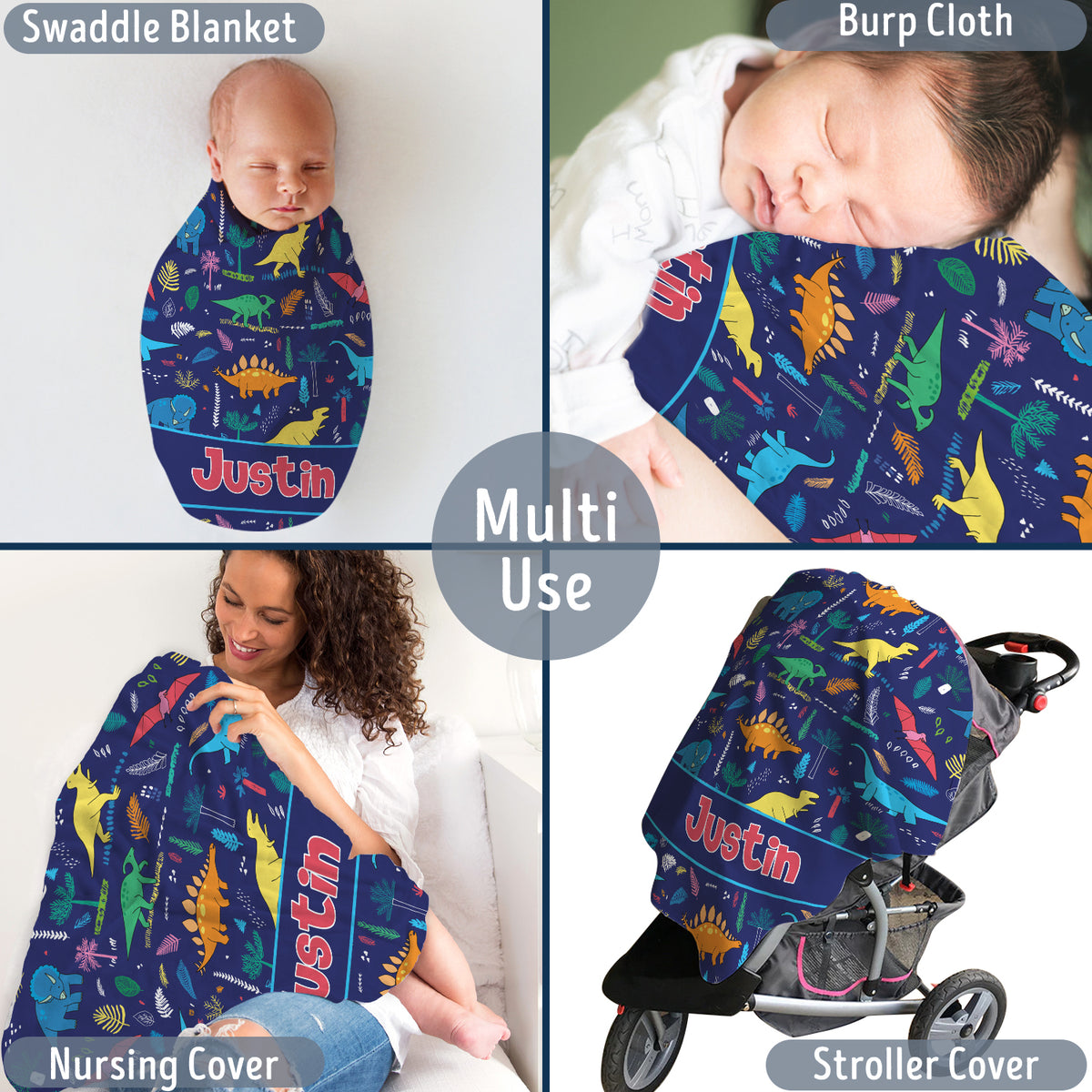 Dinosaur Baby Blankets, Personalized Baby Blankets, 3 Sizes Plush Blankets for Infant Newborn Kid Son Daughter