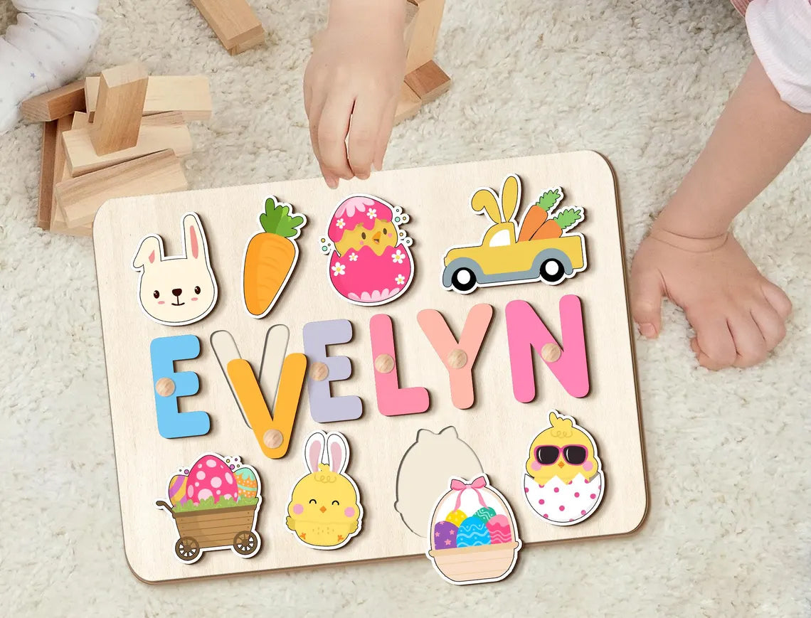Easter Bunny Name Puzzle For Toddlers,Personalized Name Puzzle For Easter Basket Stuffer, Easter Gifts for Kids
