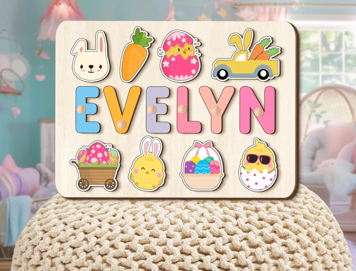 Easter Bunny Name Puzzle For Toddlers,Personalized Name Puzzle For Easter Basket Stuffer, Easter Gifts for Kids