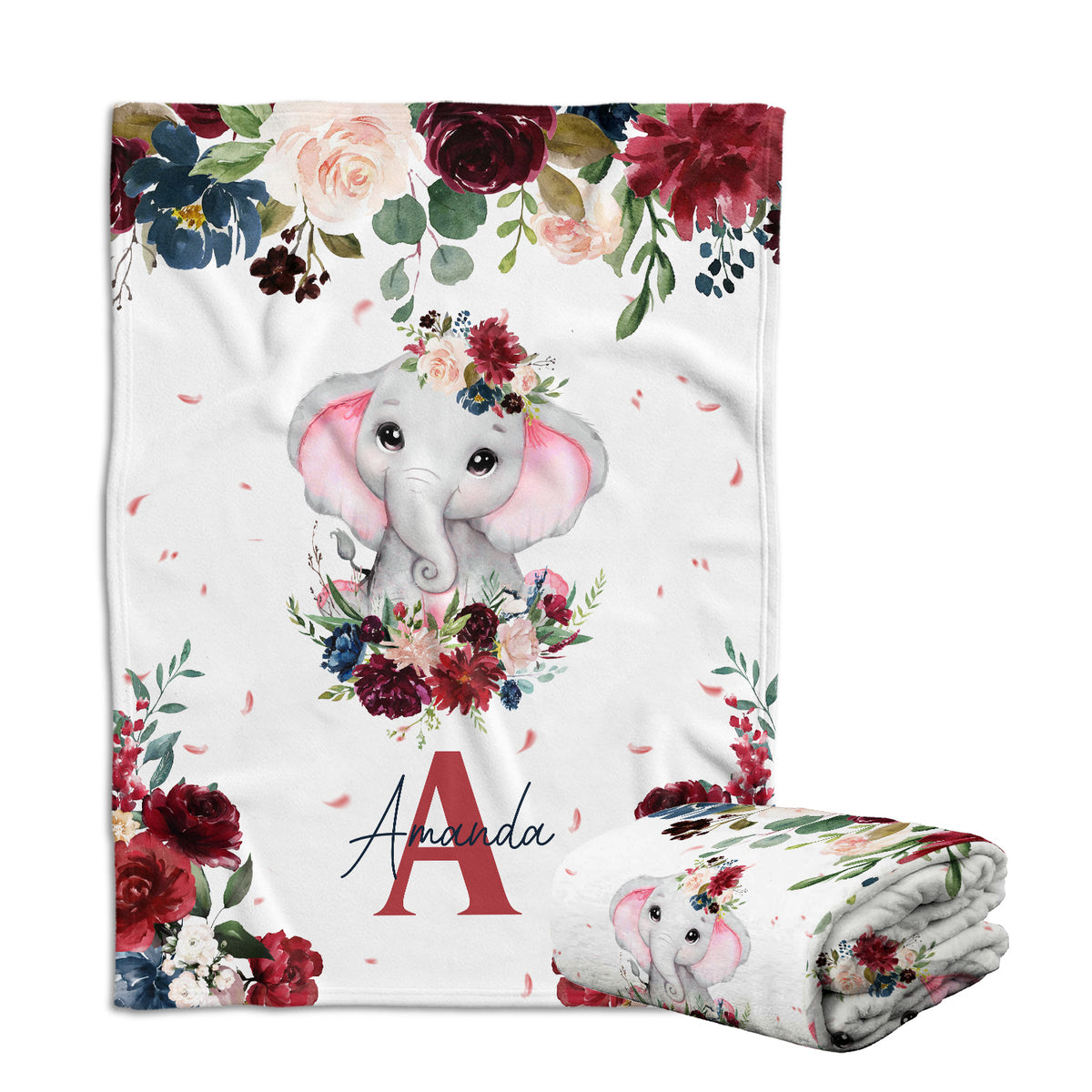 Elephant Baby Blankets - Personalized Custom Swaddle Blankets for Girls, Plush for Infant Daughter/Granddaughter