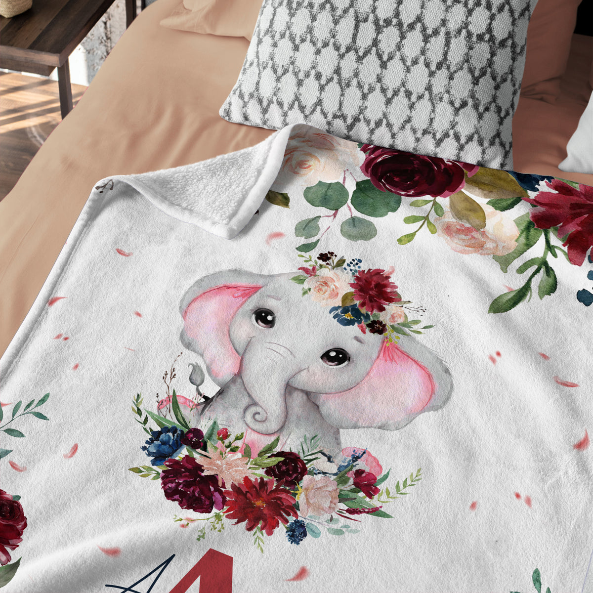 Elephant Baby Blankets - Personalized Custom Swaddle Blankets for Girls, Plush for Infant Daughter/Granddaughter