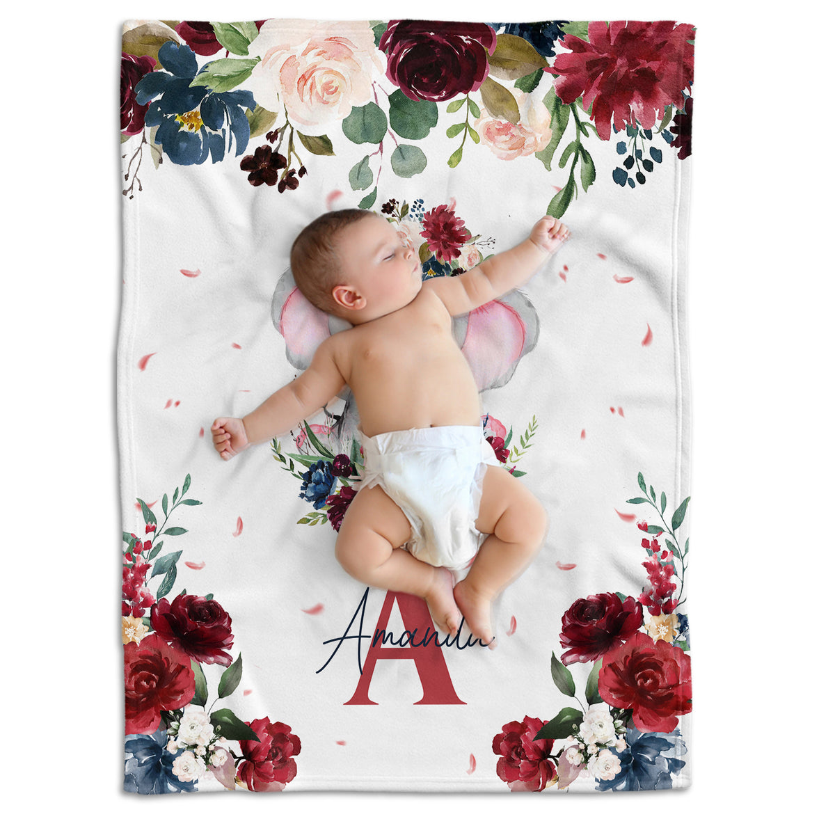 Elephant Baby Blankets - Personalized Custom Swaddle Blankets for Girls, Plush for Infant Daughter/Granddaughter