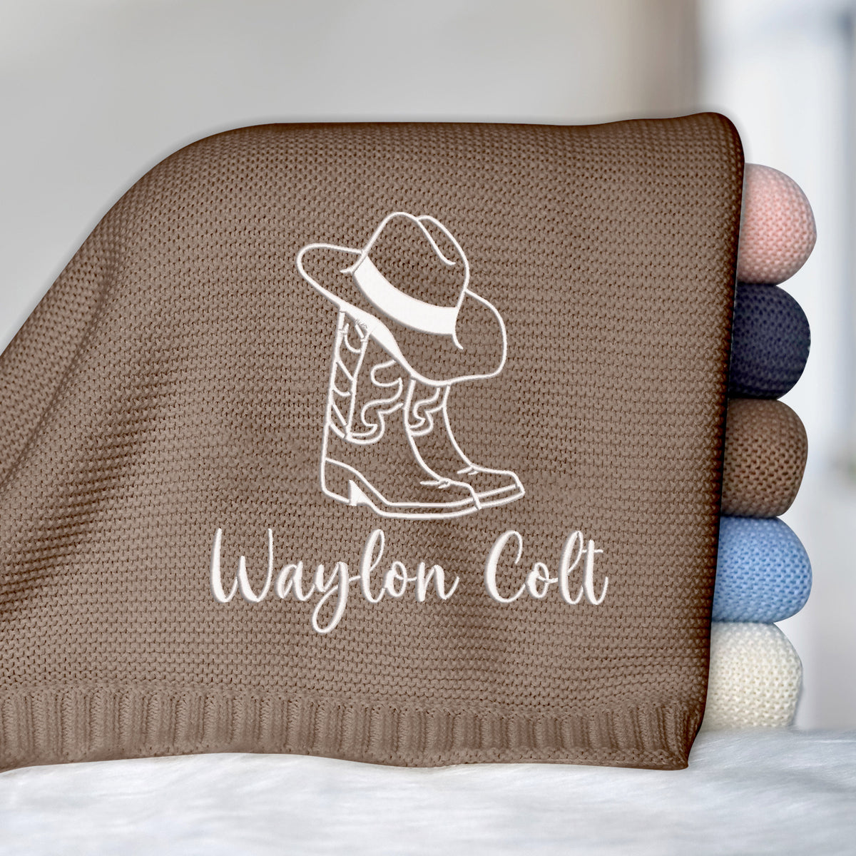 Embroidered Baby Blanket Name, Personalized Baby Blanket with Name for Boy Girl, Strollers Blanket, Car Seat Blanket Cowboy