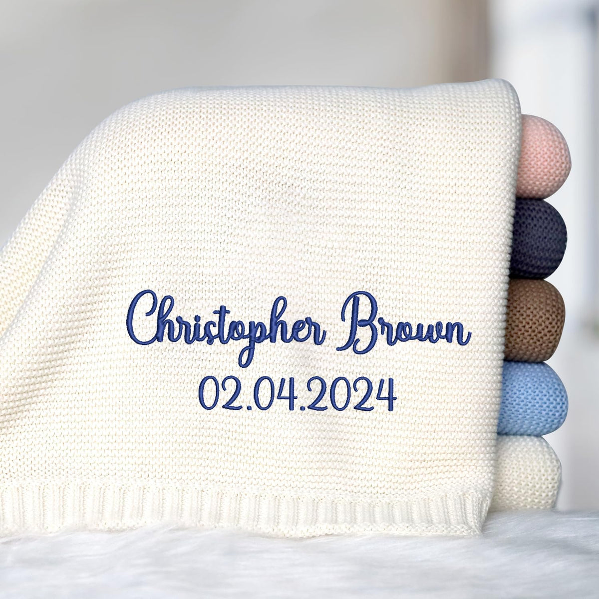 Embroidered Baby Blanket, Personalized Blankets with Name for Boys Girls, Custom Knit Embroidery Blanket for Strollers, Car Seat Blanket