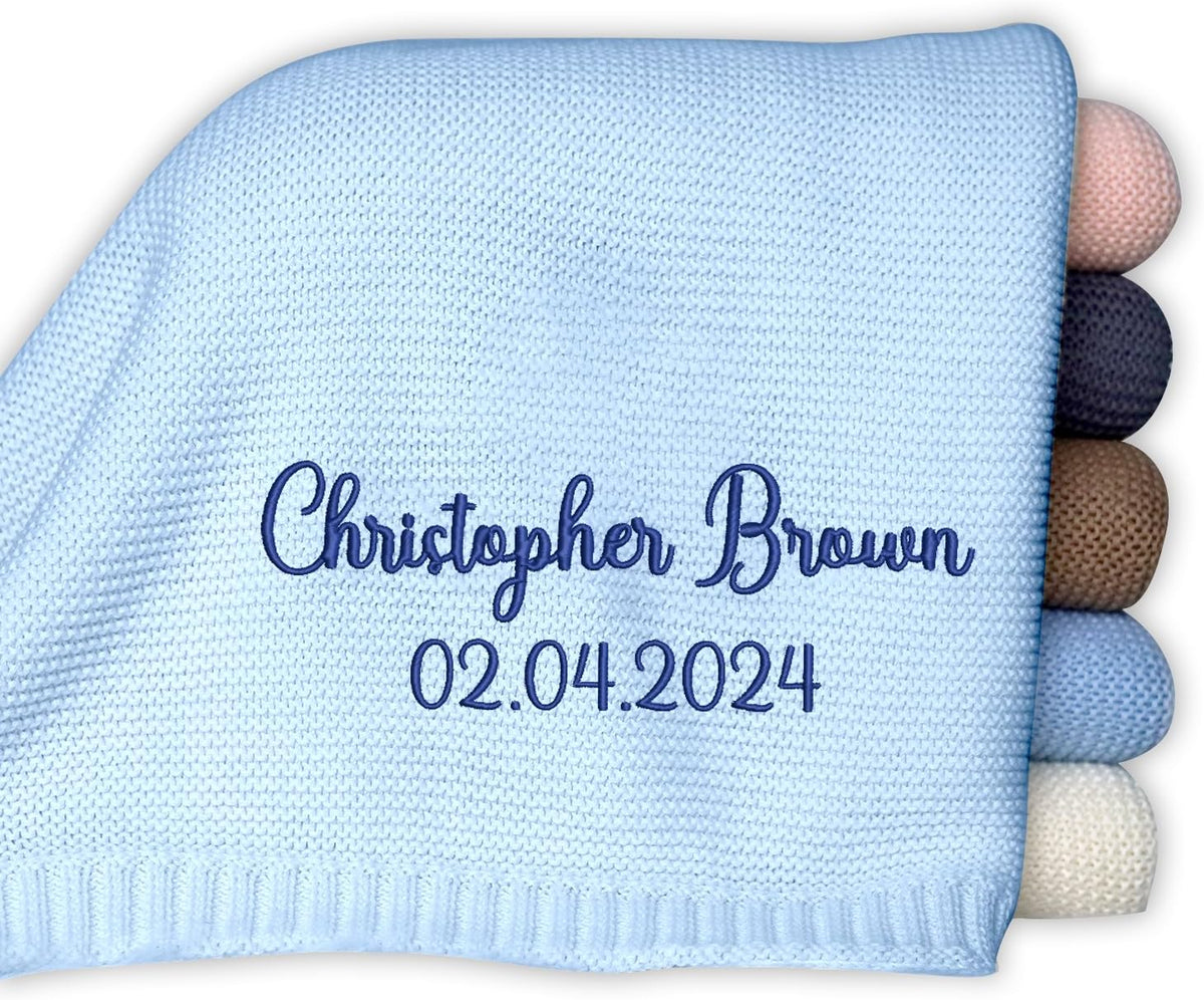 Embroidered Baby Blanket, Personalized Blankets with Name for Boys Girls, Custom Knit Embroidery Blanket for Strollers, Car Seat Blanket