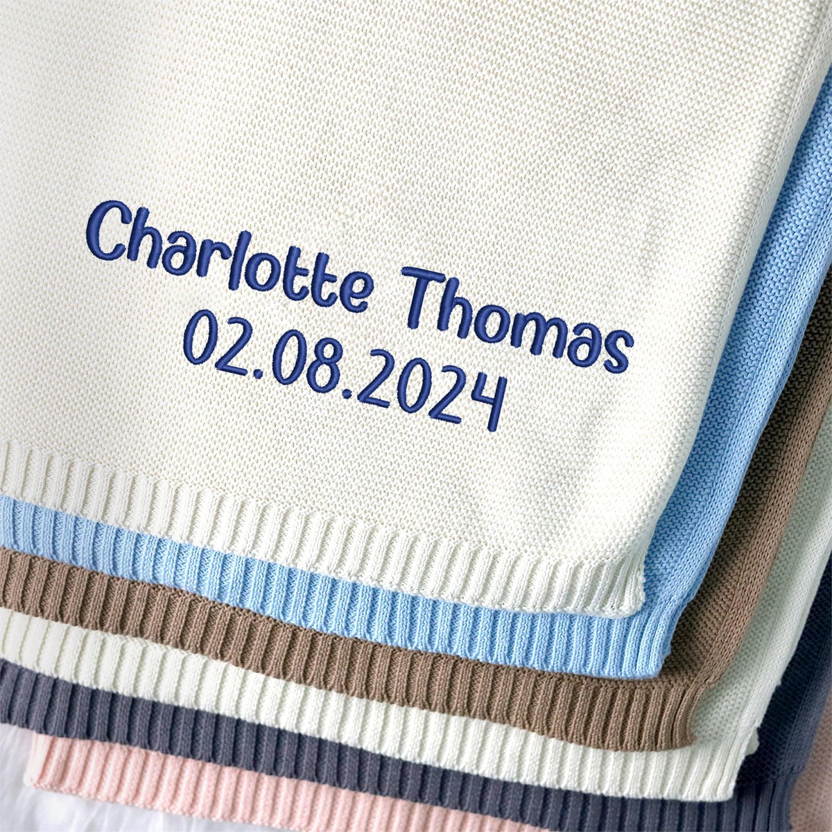 Embroidered Baby Blanket, Personalized Blankets with Name for Boys Girls, Custom Knit Embroidery Blanket for Strollers, Car Seat Blanket
