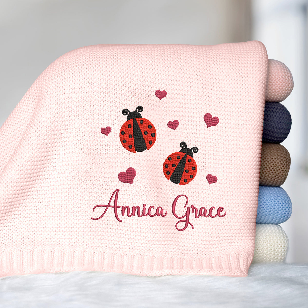 Embroidered Baby Blanket with Name, Personalized Baby Blanket Name for Boys Girls, Custom Baby Name Blankets (Lady Bug)