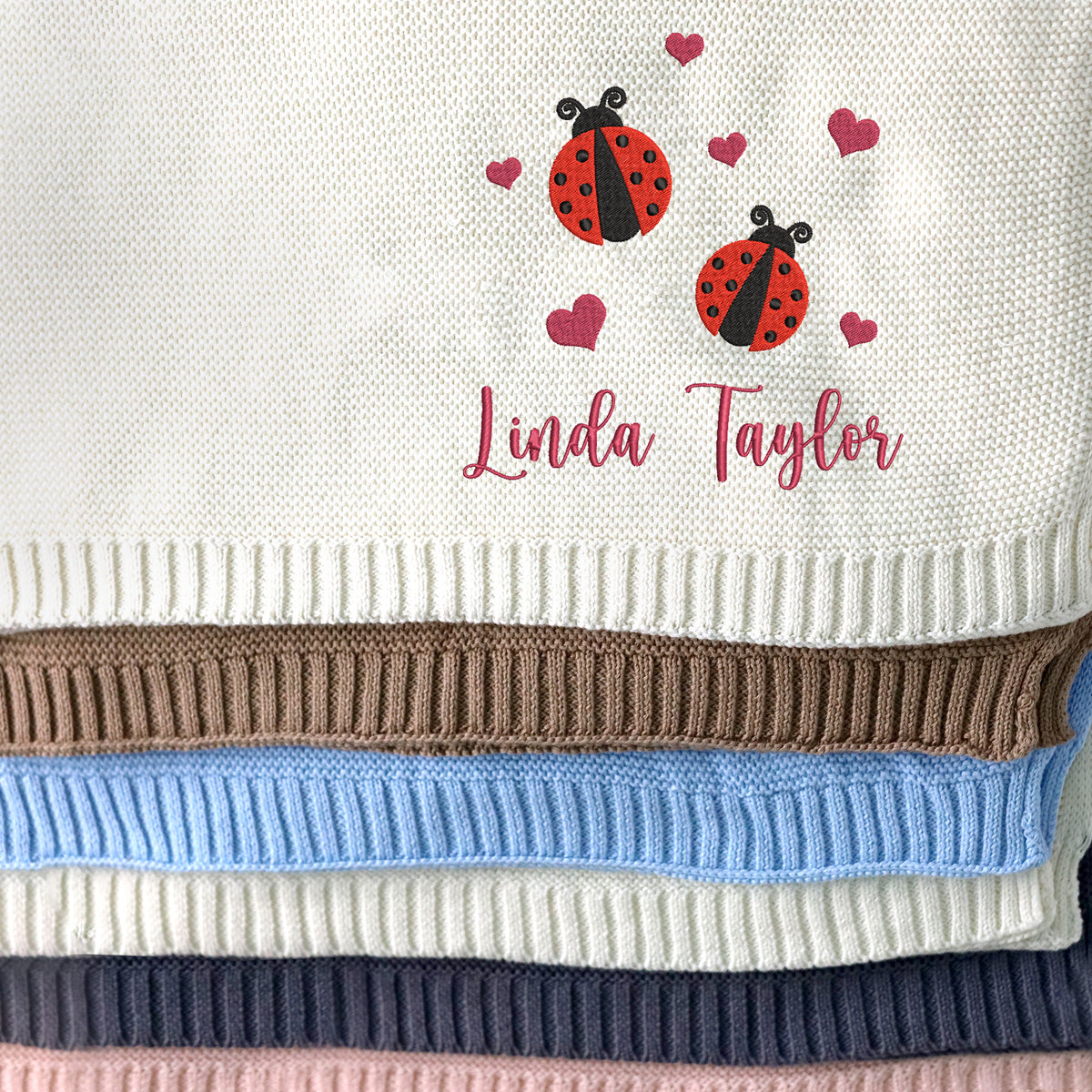 Embroidered Baby Blanket with Name, Personalized Baby Blanket Name for Boys Girls, Custom Baby Name Blankets (Lady Bug)