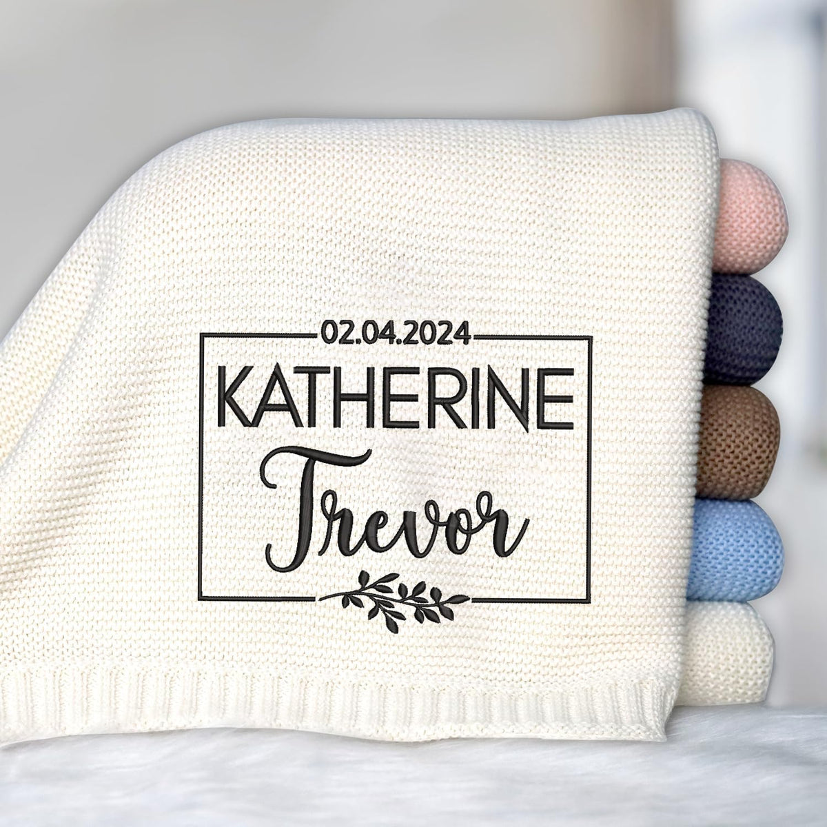 Embroidered Baby Blanket with Name, Personalized Baby Blanket for Boys Girls, Cotton Knit Blankets, Embroidery Blanket for Strollers Car Seat
