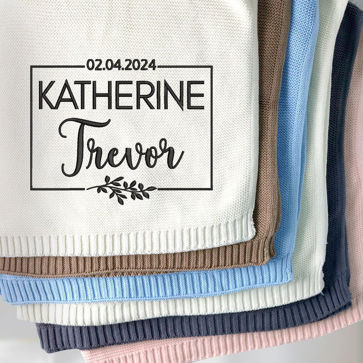 Embroidered Baby Blanket with Name, Personalized Baby Blanket for Boys Girls, Cotton Knit Blankets, Embroidery Blanket for Strollers Car Seat