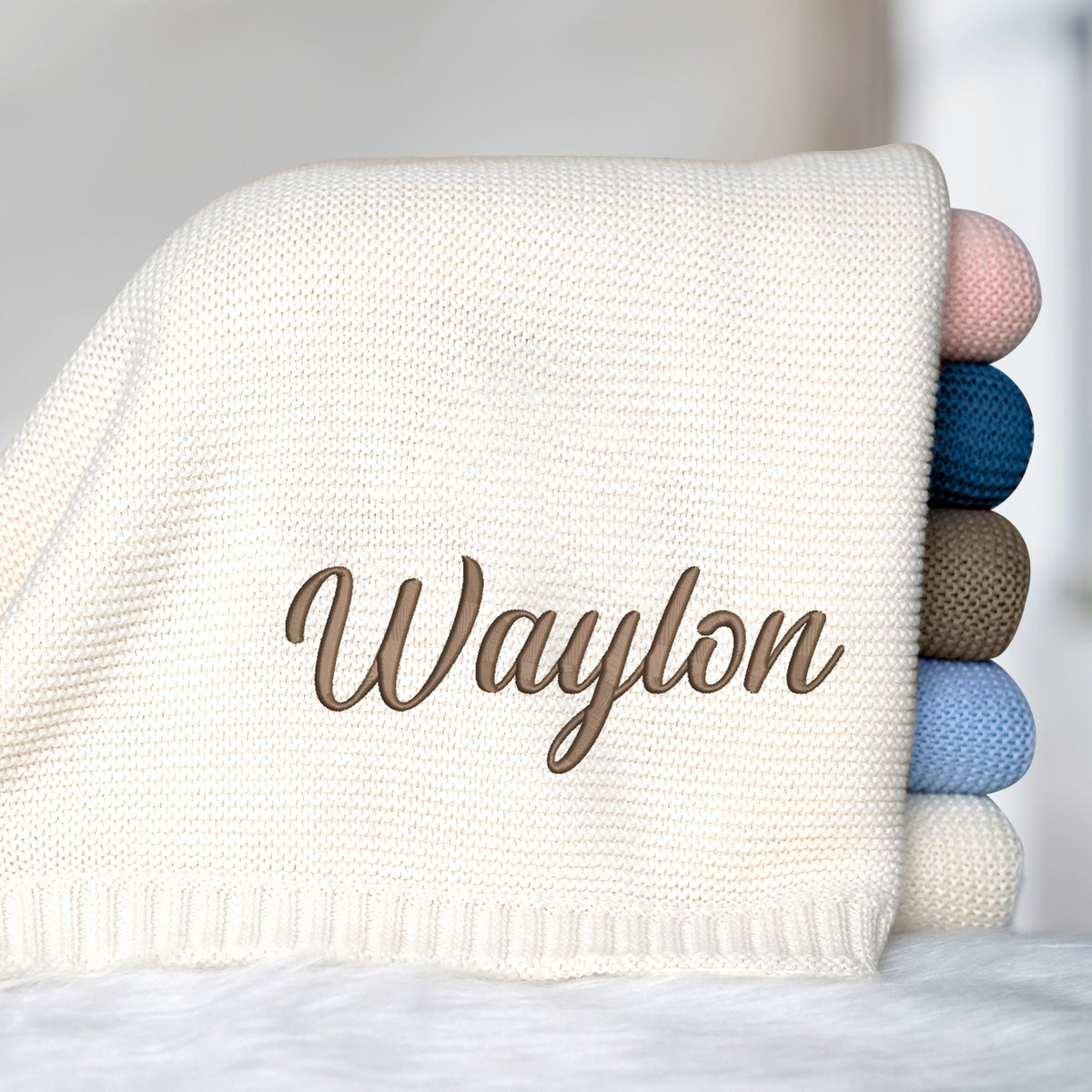Embroidered Baby Name Blankets, Personalized Baby Blanket for Boys Girls, Custom Baby Name Blankets, Embroidery Blankets, Cotton Knit Blanket