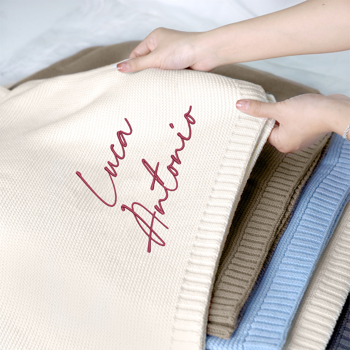 Embroidered Baby Name Blankets, Personalized Baby Blanket for Boys Girls, Custom Baby Name Blankets, Embroidery Blankets, Cotton Knit Blanket