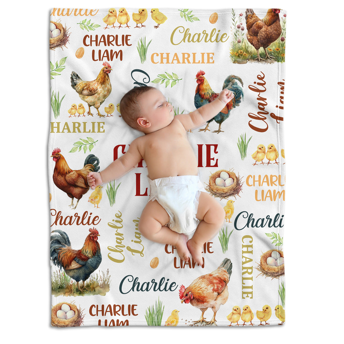 Farm Animals Baby Blanket, Customized Baby Blankets Name for Toddler Baby Nursery Bed Blankets Stroller Crib Shower Gifts