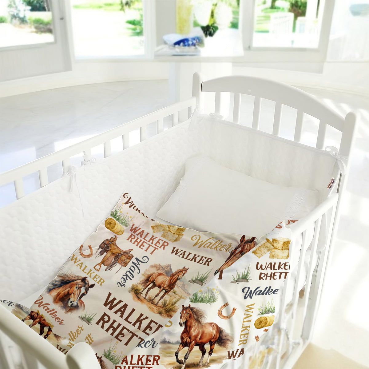 Farm Animals Baby Blanket, Customized Baby Blankets Name for Toddler Baby Nursery Bed Blankets Stroller Crib Shower Gifts (Blanket Horse)