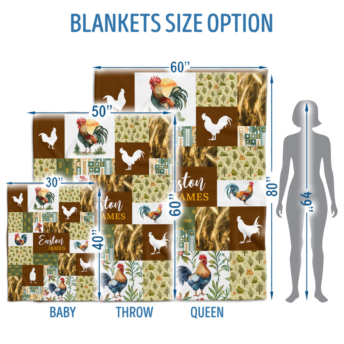 Farm Animals Baby Blanket, Personalized Baby Blankets for Boys Girls, Baby Nursery Bed Blankets Stroller Crib Shower Gifts (Blanket Chicken)