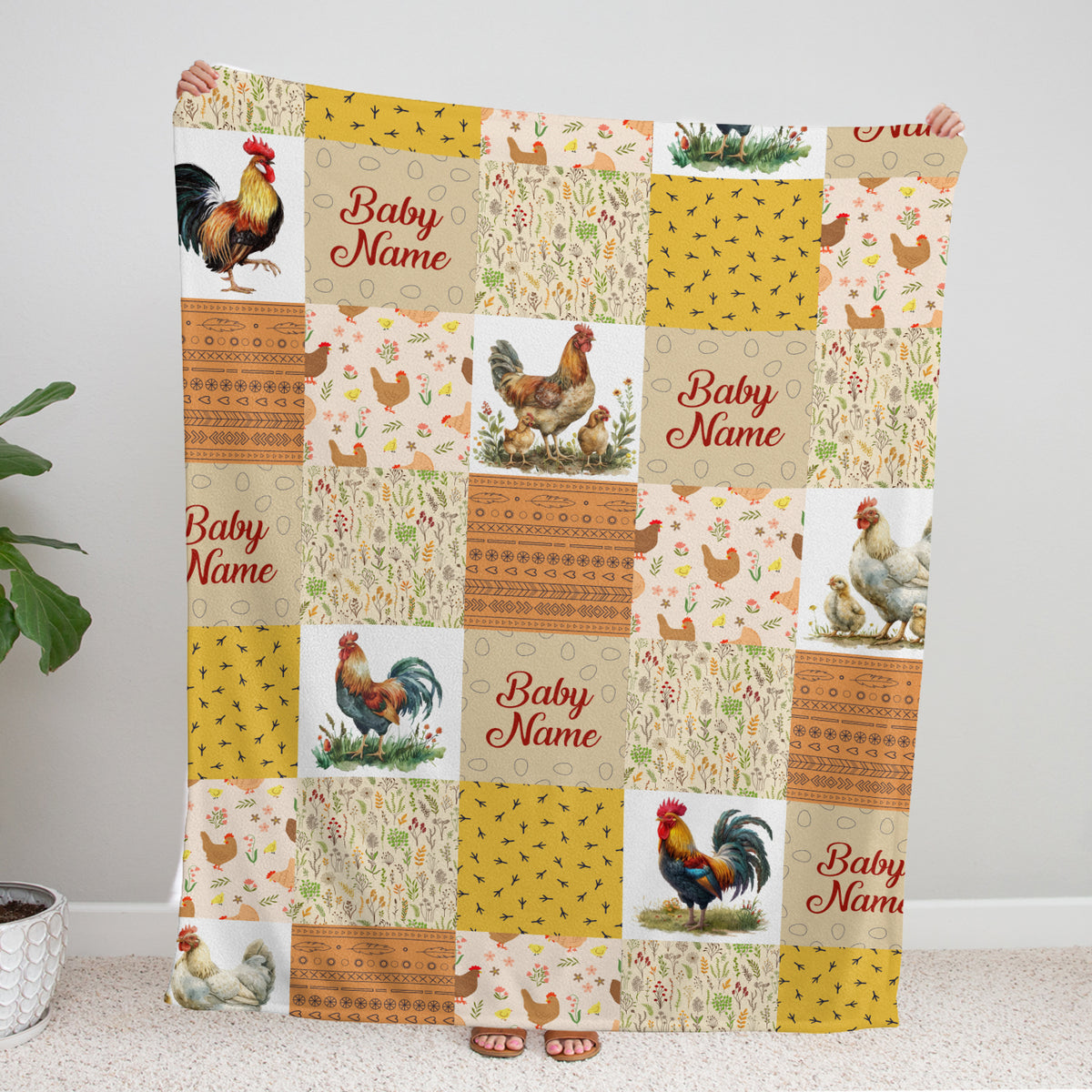 Farm Animals Baby Blanket, Personalized Baby Blankets for Boys Girls, Toddler Baby Nursery Bed Blankets Stroller Crib Shower Gifts (Chicken)