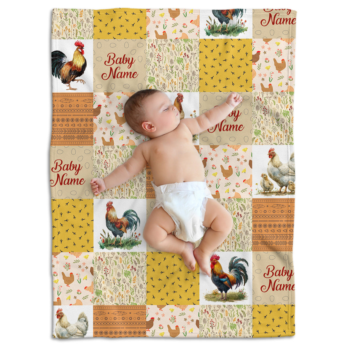Farm Animals Baby Blanket, Personalized Baby Blankets for Boys Girls, Toddler Baby Nursery Bed Blankets Stroller Crib Shower Gifts (Chicken)