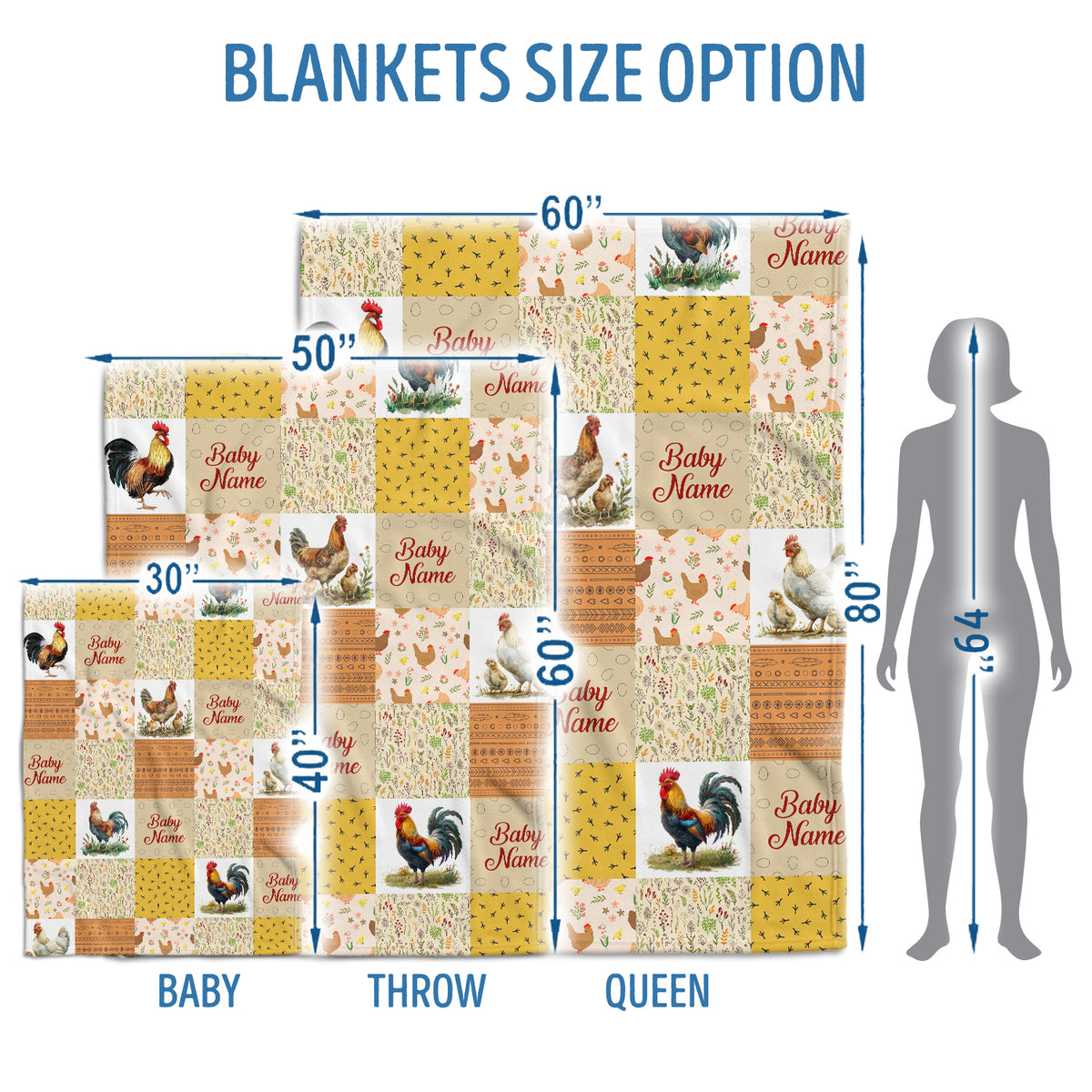 Farm Animals Baby Blanket, Personalized Baby Blankets for Boys Girls, Toddler Baby Nursery Bed Blankets Stroller Crib Shower Gifts (Chicken)