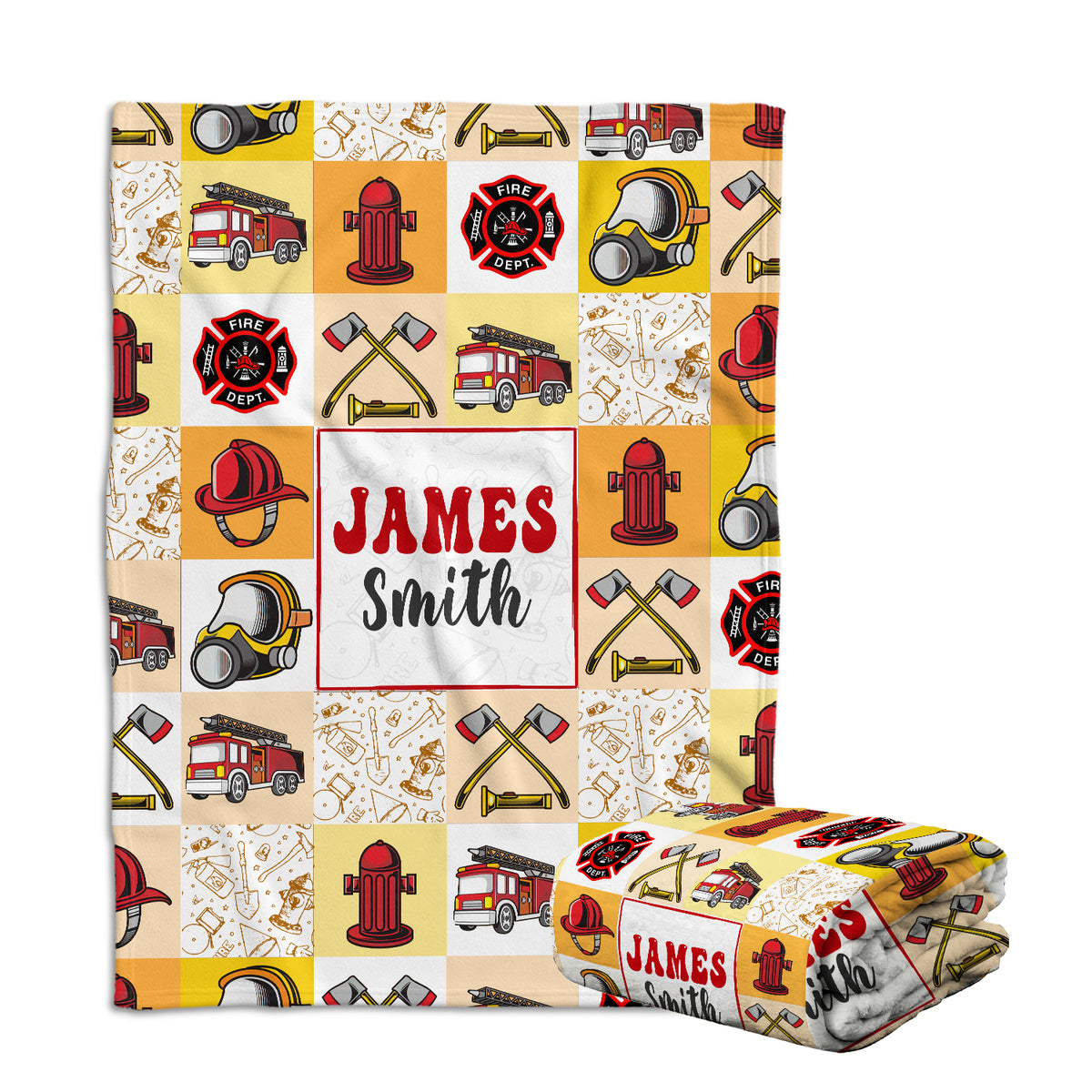 Firefighter Baby Blankets, Personalized Baby Blankets for Boys, Fire truck Swaddle Blanket, 3 Sizes Plush Blankets for Baby Boy Son Toddlers Kids