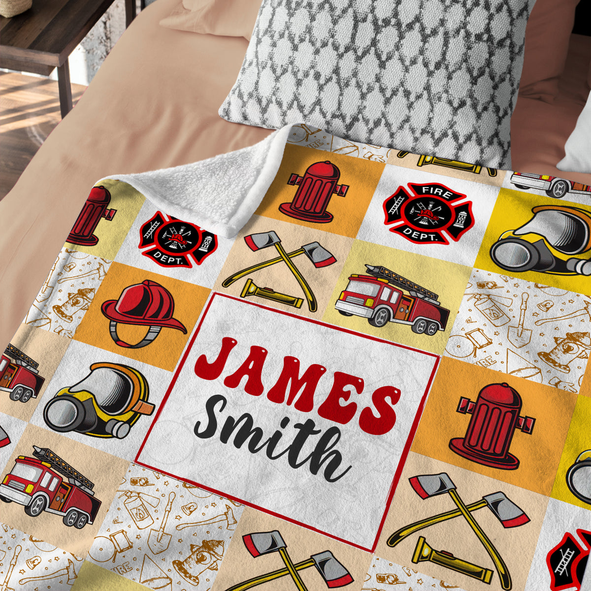 Firefighter Baby Blankets, Personalized Baby Blankets for Boys, Fire truck Swaddle Blanket, 3 Sizes Plush Blankets for Baby Boy Son Toddlers Kids
