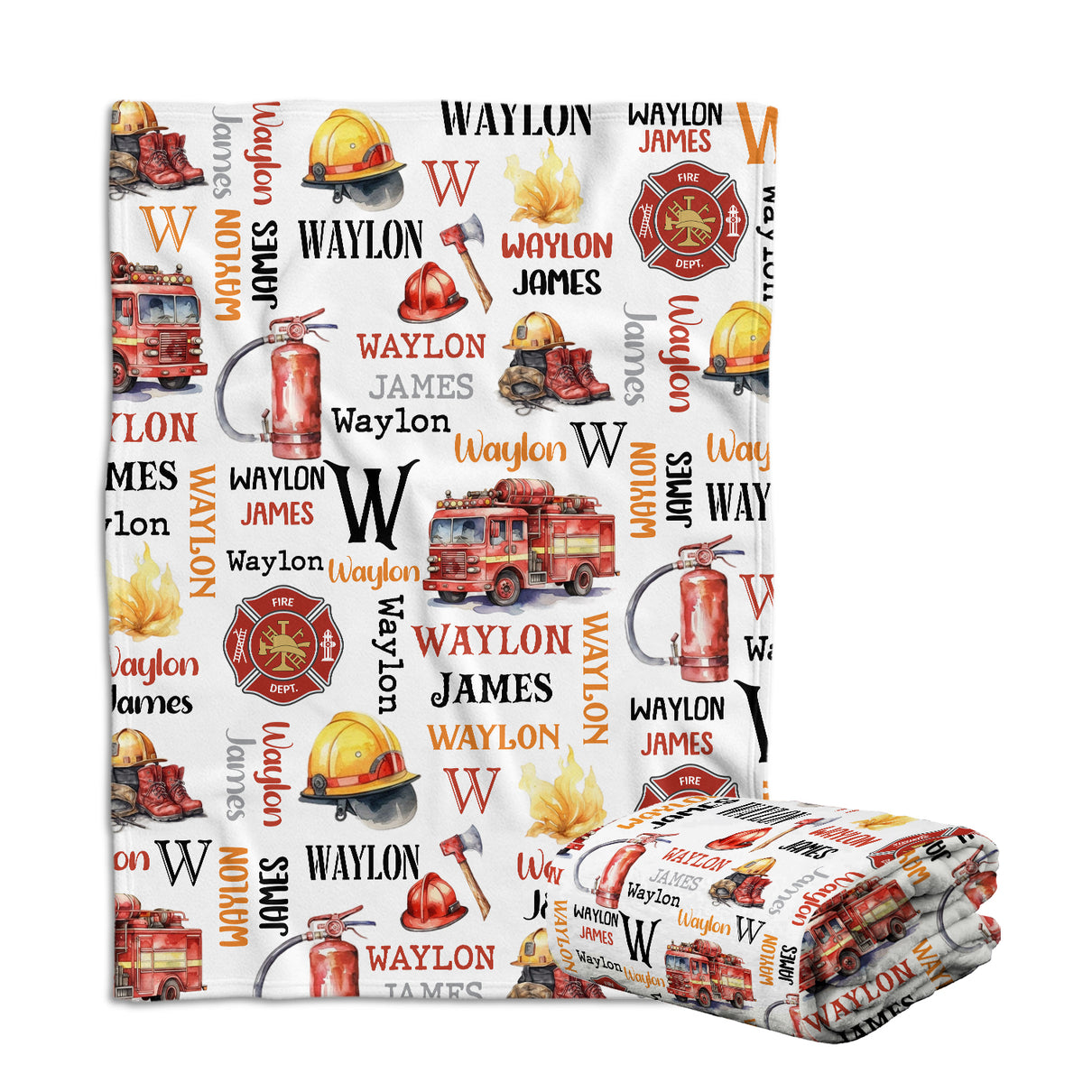 Firefighter Personalized Swaddle Blankets for Boys & Girls - Plush Custom Baby Blankets with Name, Firetruck Theme