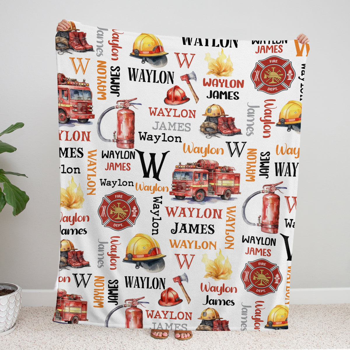 Firefighter Personalized Swaddle Blankets for Boys & Girls - Plush Custom Baby Blankets with Name, Firetruck Theme