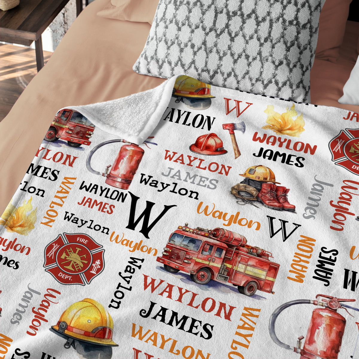 Firefighter Personalized Swaddle Blankets for Boys & Girls - Plush Custom Baby Blankets with Name, Firetruck Theme