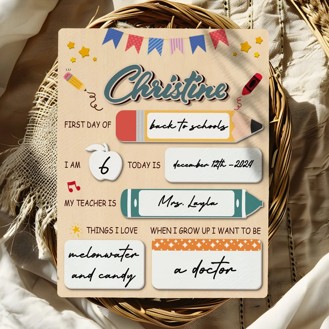 First & Last Day of School Interchangeable Sign, Personalized Wooden School Board Gift for Student