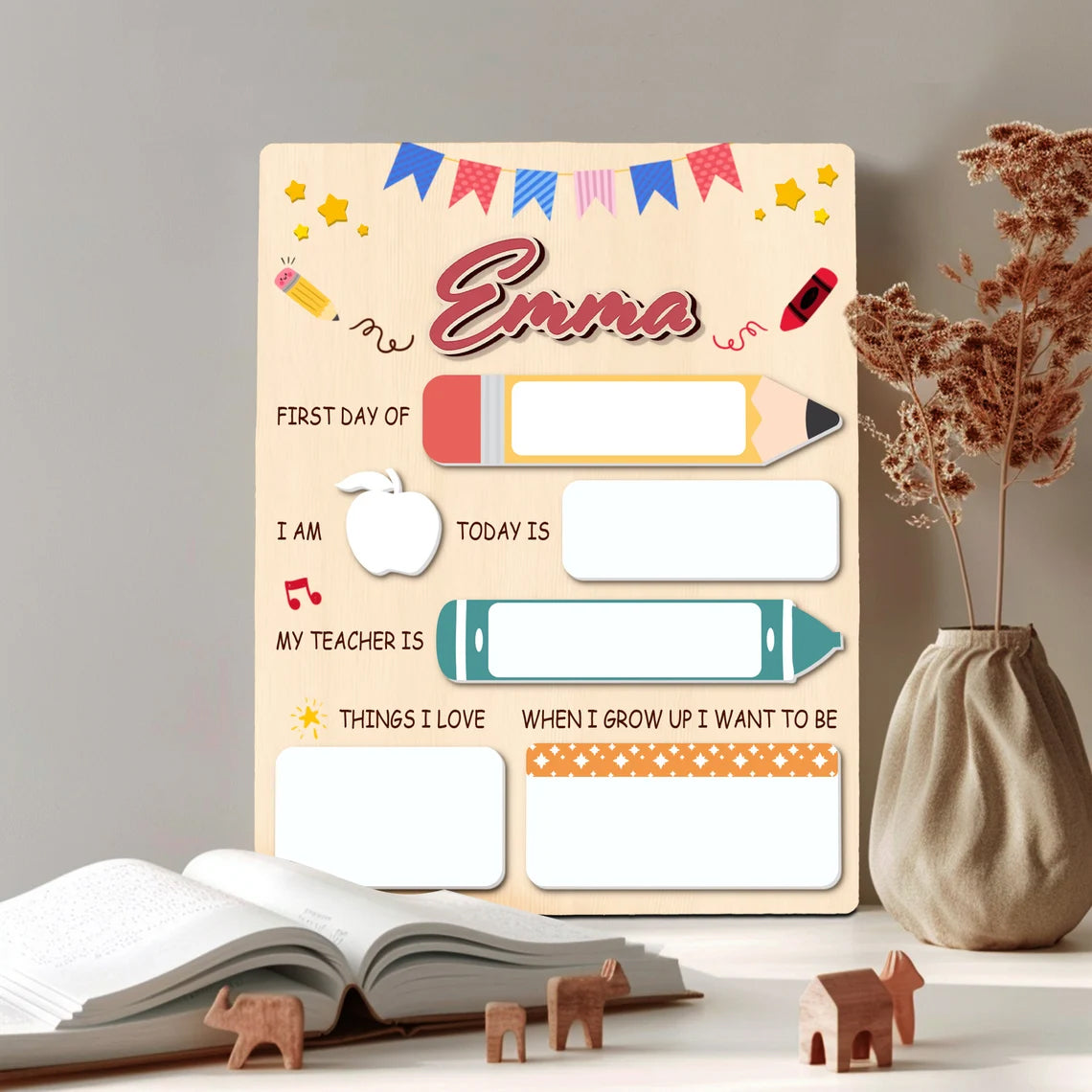 First & Last Day of School Interchangeable Sign, Personalized Wooden School Board Gift for Student