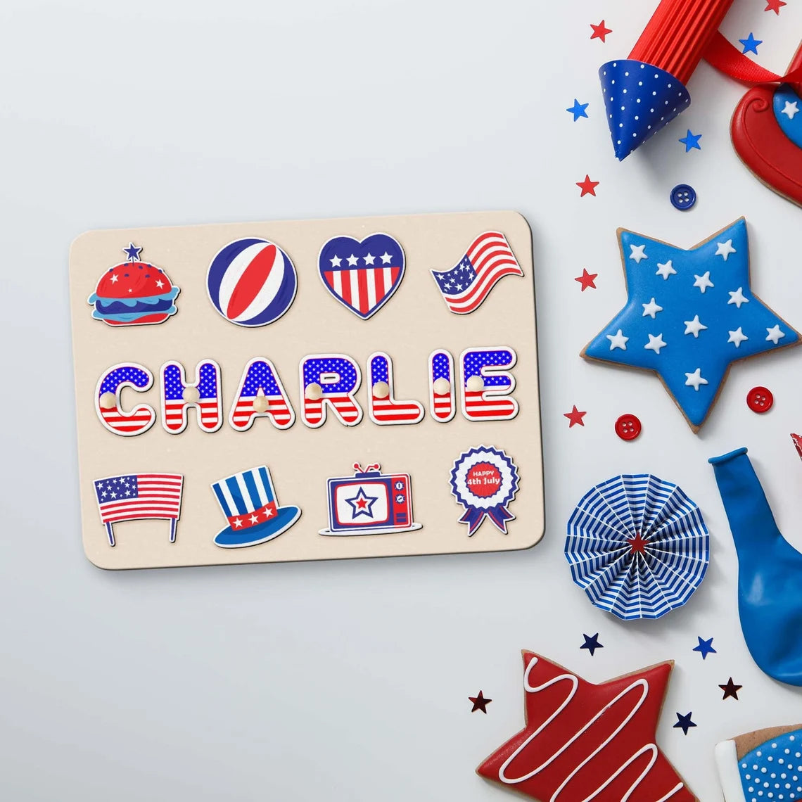 Fourth Of July Puzzle Toys Personalized Name Puzzle With Pegs - 1 Year Old Gift