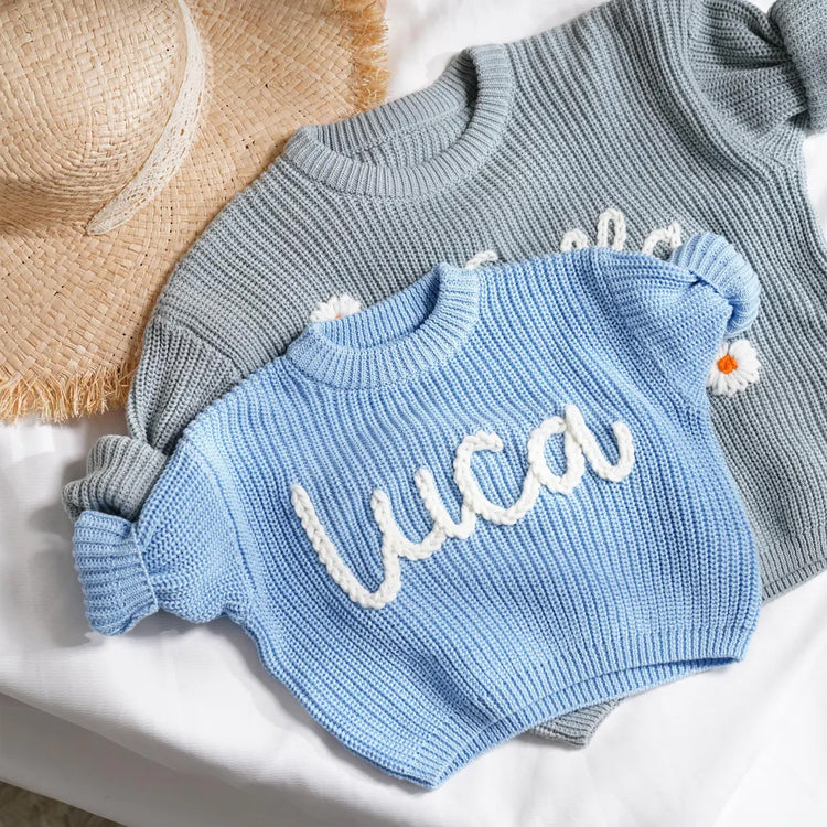Hand Embroidery Sweaters, Custom Toddler Sweaters, Knit Sweater, Baby Jumper, Gifts for Daughters, Nursery Gifts, Baby Gift