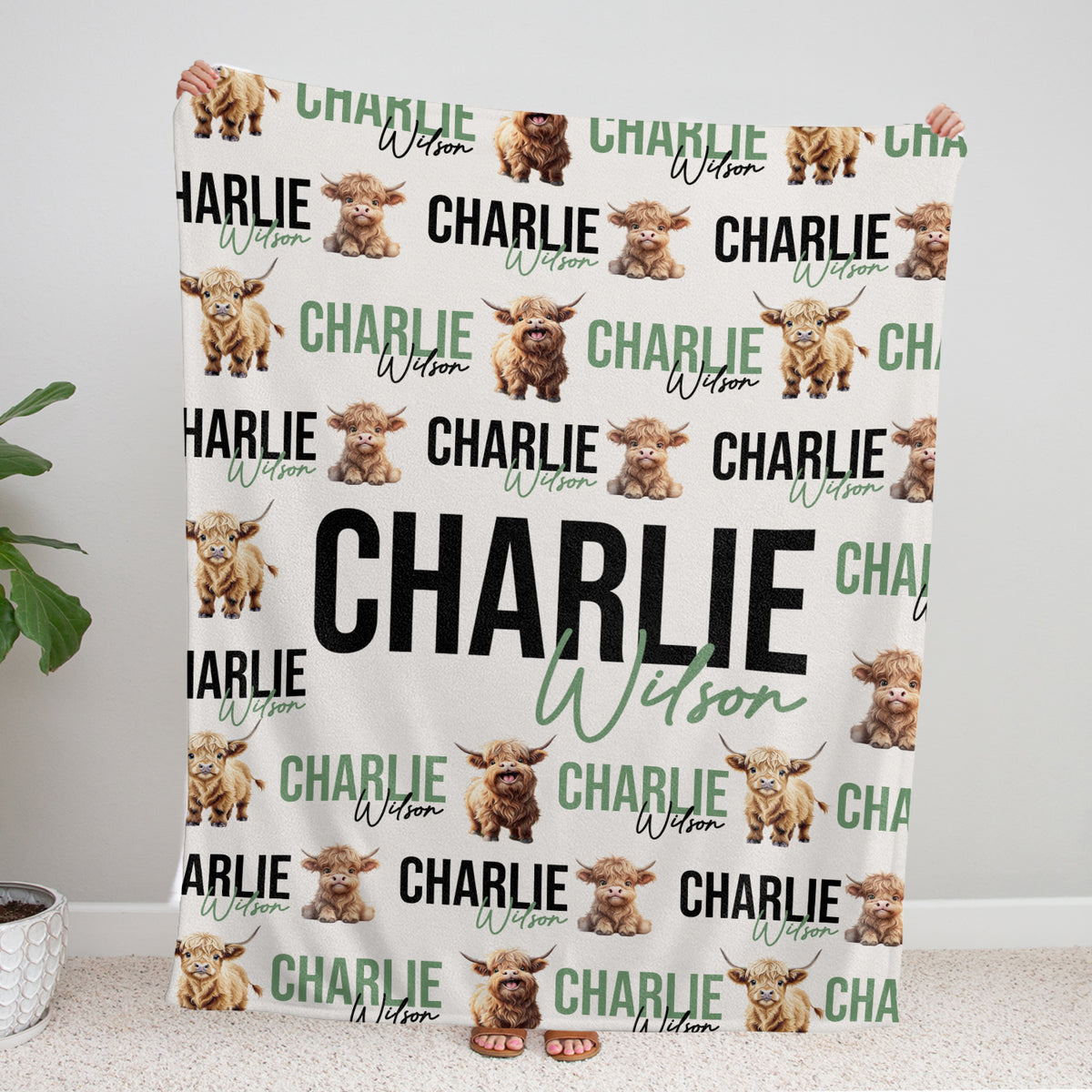 Highland Cow Baby Blanket for Boys Girls, Personalized Girl Blankets with Name, Custom, 3 Sizes Plush Blanket for Infant Newborn Toddlers