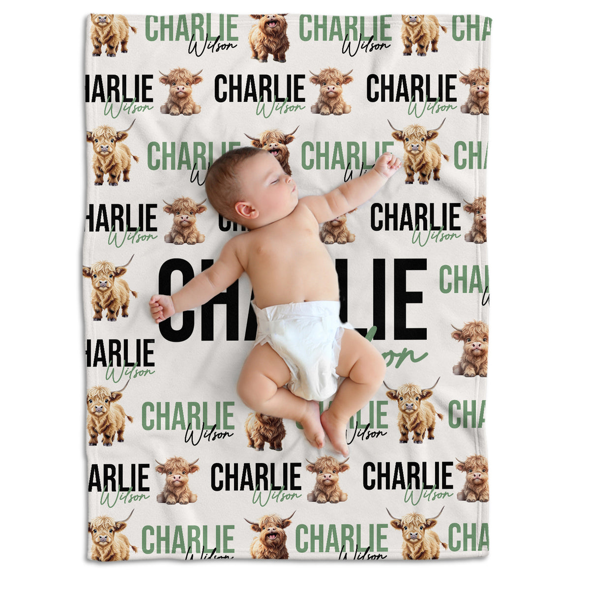 Highland Cow Baby Blanket for Boys Girls, Personalized Girl Blankets with Name, Custom, 3 Sizes Plush Blanket for Infant Newborn Toddlers