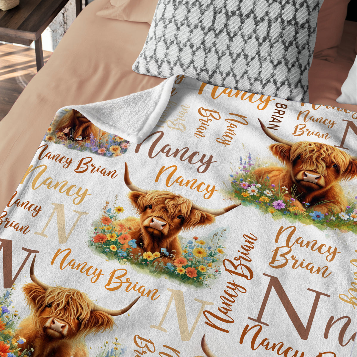 Highland Cow Baby Blanket for Girls Boys, Cow Blankets, Personalized Blankets with Name, Initial Name Baby Blanket, Custom