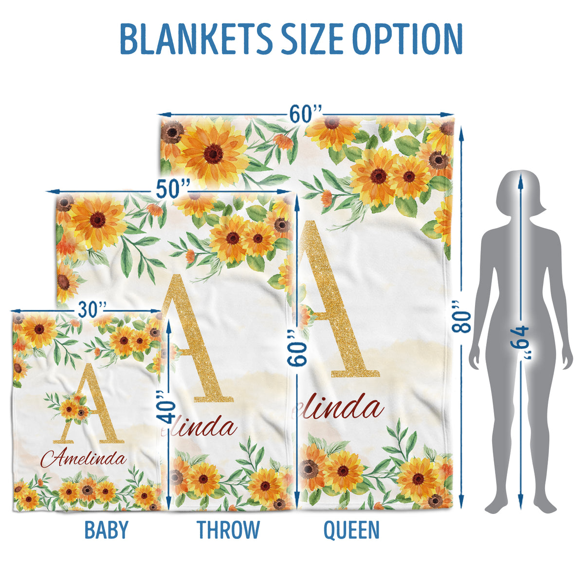 Initials Name Baby Blanket for Girls, Personalized Sunflower Swaddle, Custom Soft Plush for Newborn Infant Daughter