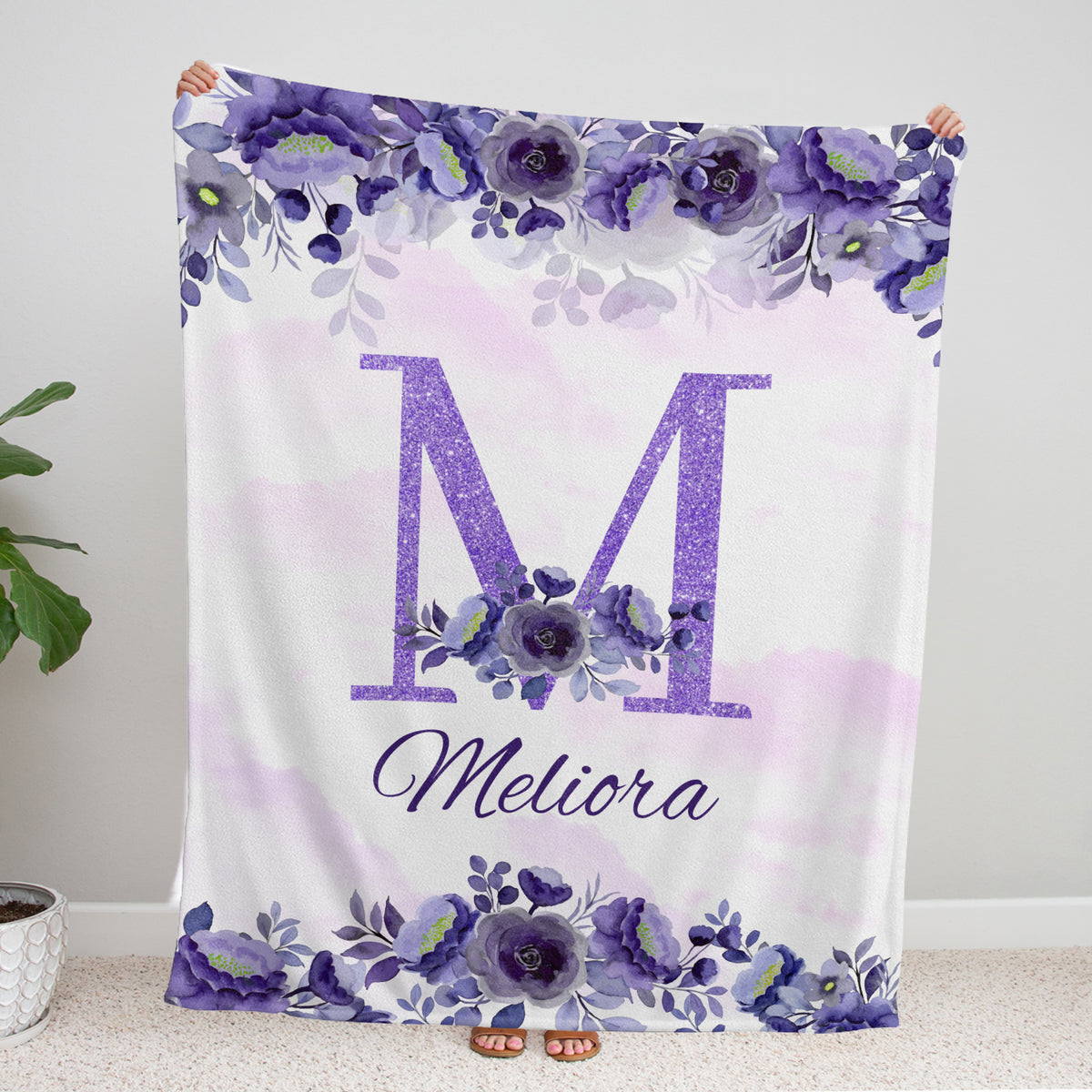 Initials Name Baby Blankets, Personalized Girls Swaddle Blankets, Soft Plush Baby Blankets for Girls & Newborn Infants