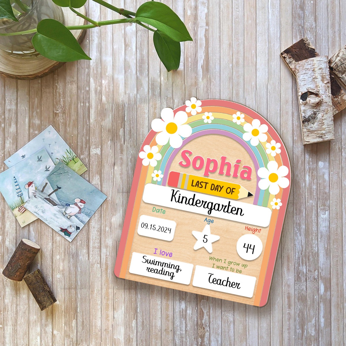 Personalized Wooden Sign for Kindergarten, First & Last Day of School Board, Back to School Sign