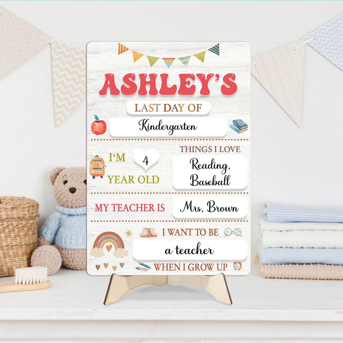 1st Day of Preschool Sign, Personalized Wooden School First & Last Day of School Board, Kindergarten Sign for Toddler, Class of 2025 Gift