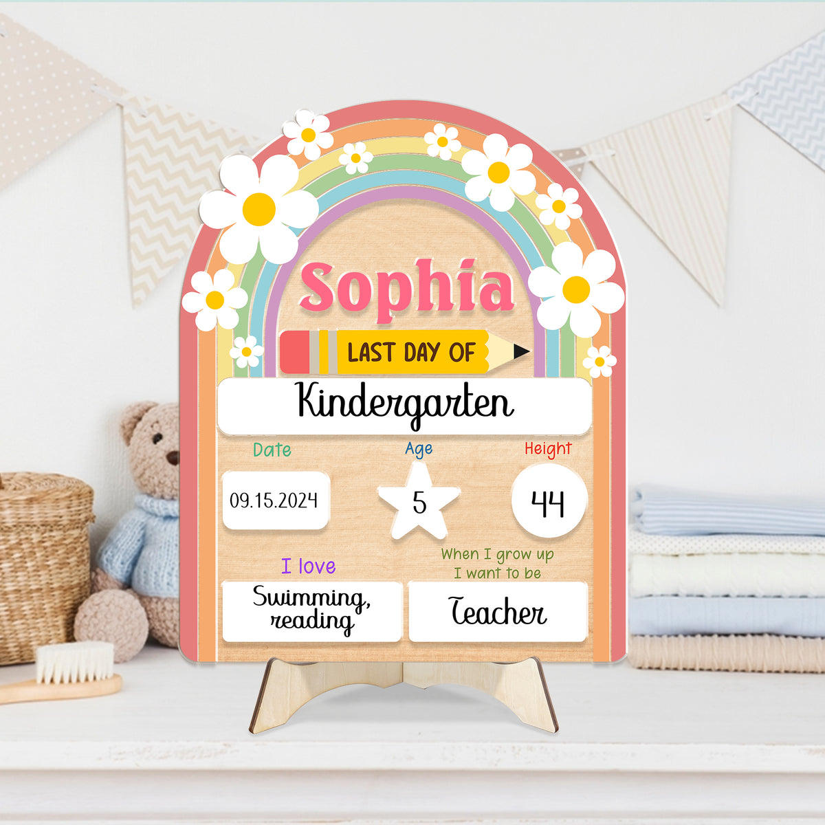Personalized Wooden Sign for Kindergarten, First & Last Day of School Board, Back to School Sign