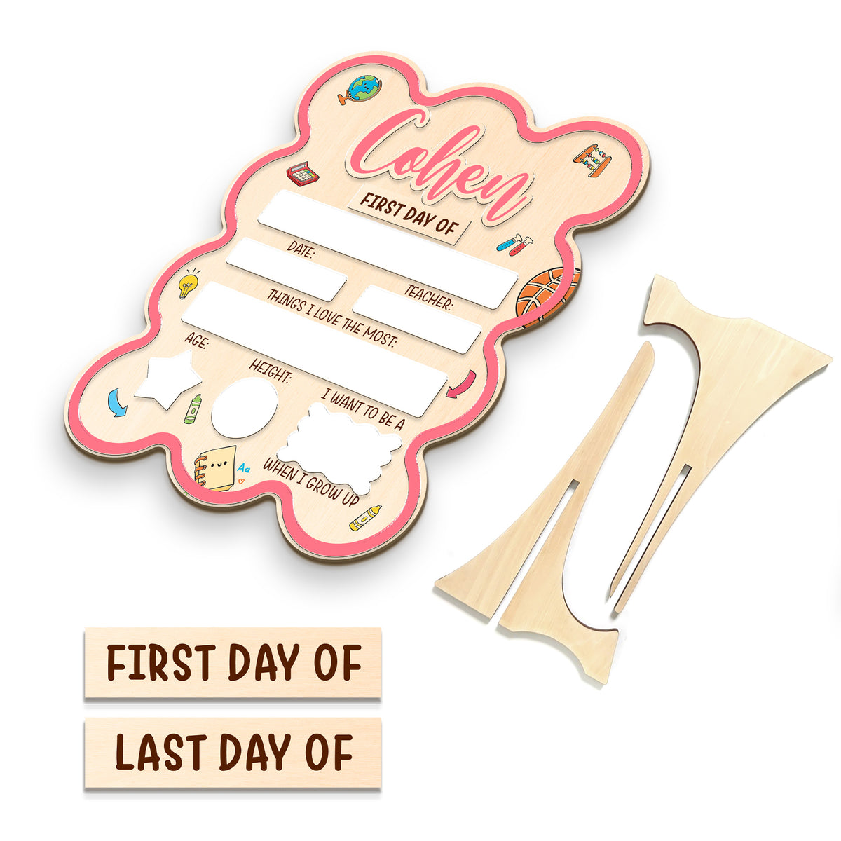 Personalized First and Last Day School Sign, Wooden Board for Toddler, Kindergarten 1st Day Gift, Back to School Dry Erase Sign