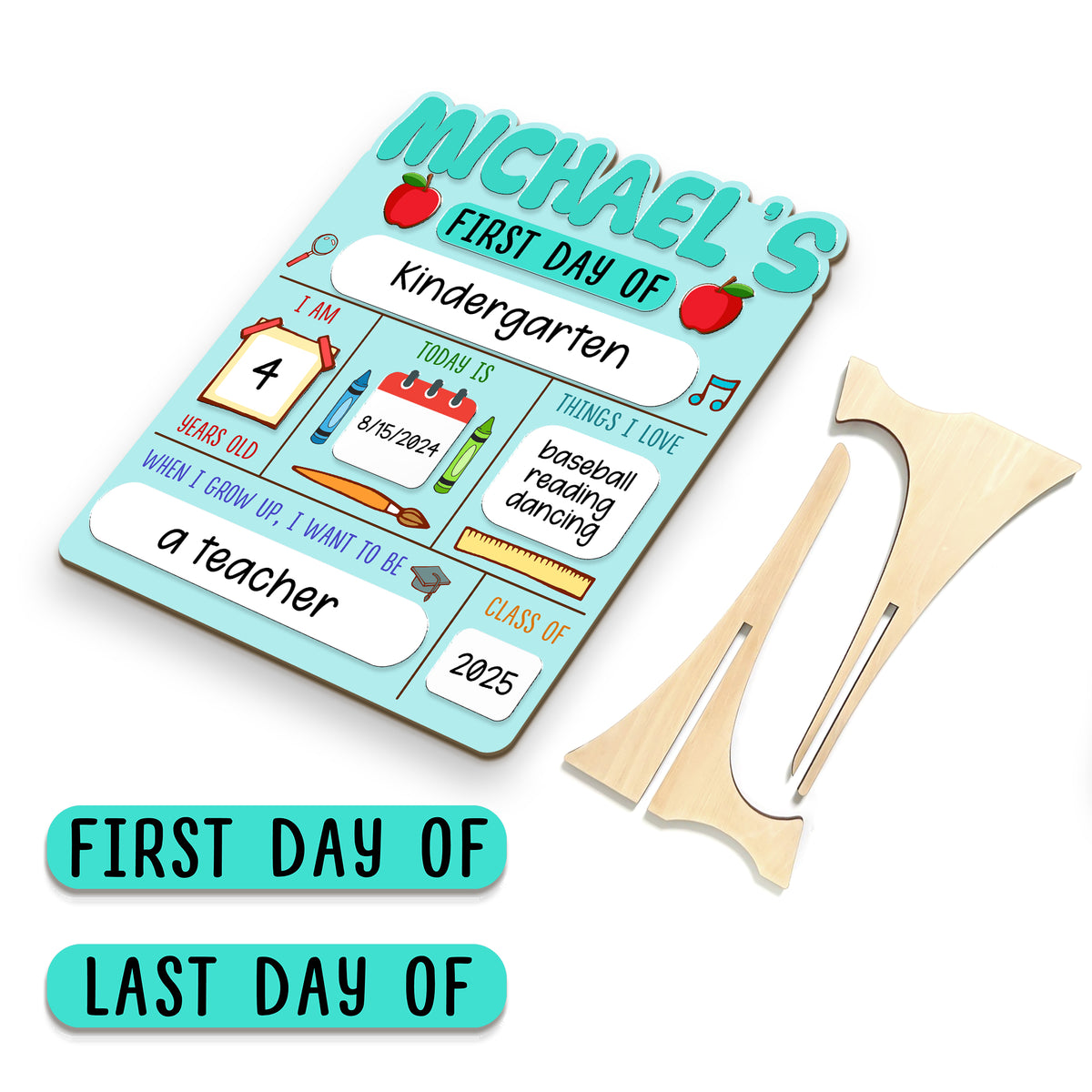 Personalized Wooden School Board Gift Student, First & Last Day of School Board, Kindergarten Sign for Toddler, Gift For Kids