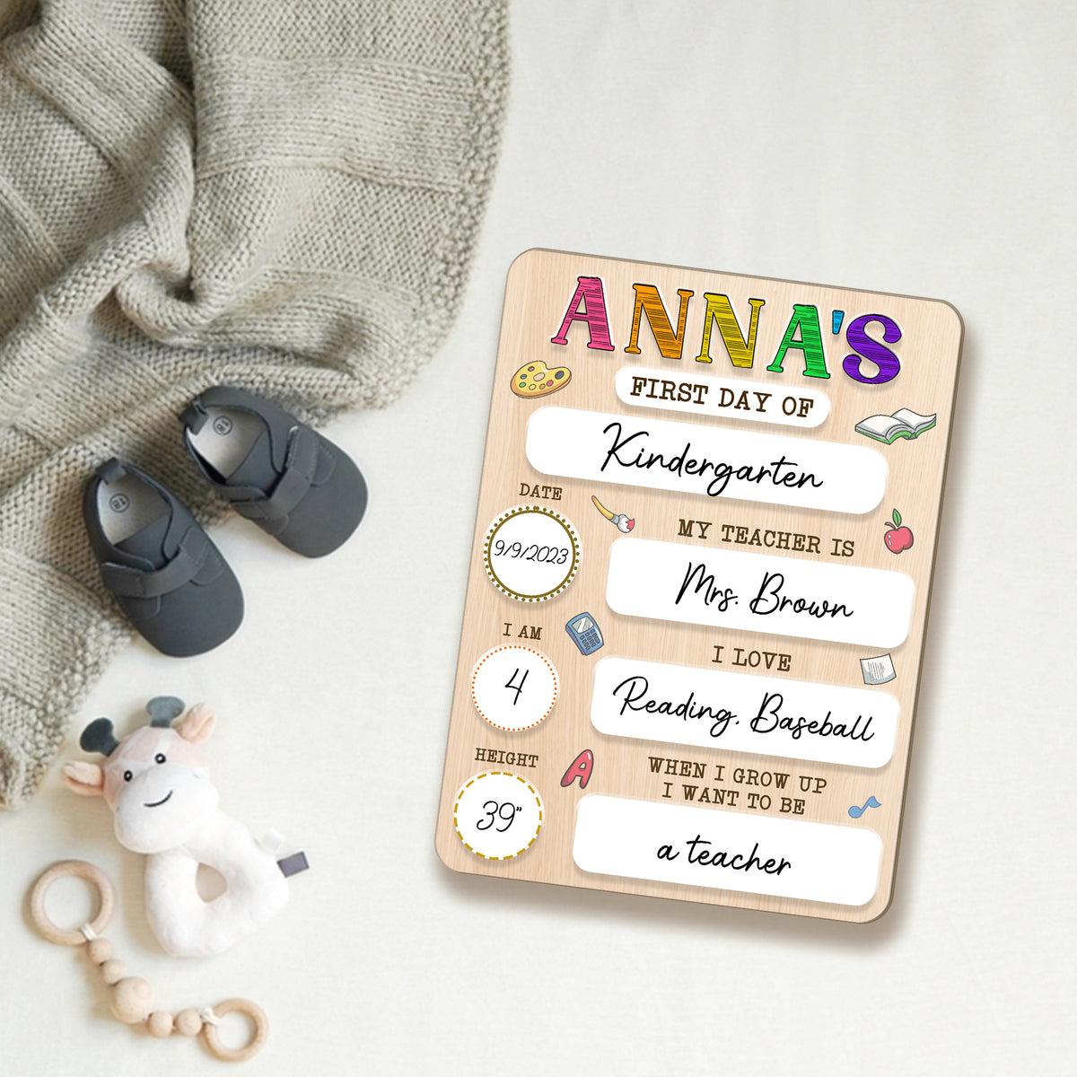 Personalized Wooden Sign For Kindergarten, First & Last Day Of School Board, Back To School Sign, Class Of 2025 Gift