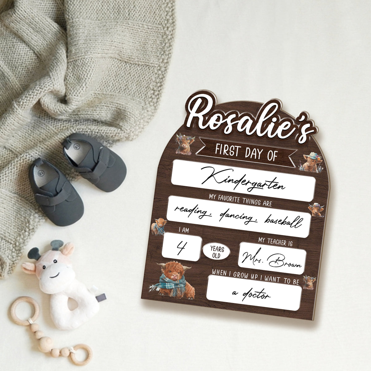 Personalized Wooden Sign for Kindergarten, First & Last Day of School Board, 1st Day of Preschool Board, Back To School Sign